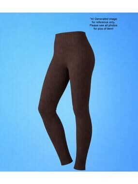 New Ladies Brown Seamless Rib Fashion Leggings Size Medium
